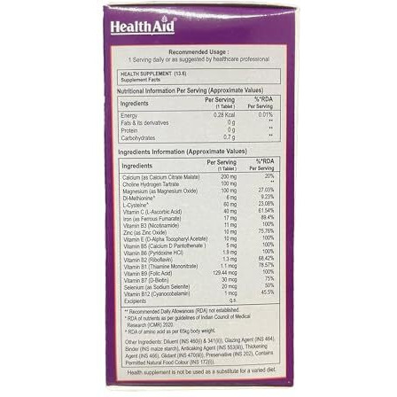 Healthaid Hairskinail - 30 Tablets | Nutrition For Hair Growth, Glowing Skin And Strong Nails | Formula Enriched With Vitamins, Minerals And Amino Acids With Cynocobalamin | For Men & Women