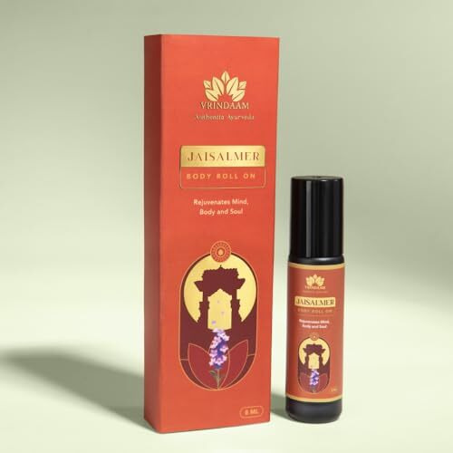 Vrindaam Jaisalmer Natural Ayurvedic Body Roll On With Lingering Scent For Daily Use & Romantic Evenings | Lavender, Orange, Lemon & Jasmine Essential Oils | Long Lasting Aromatic Body Roll On 8Ml