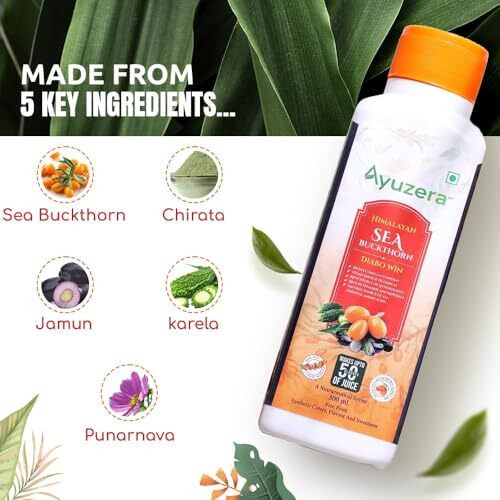 Ayuzera Diabowin Karela & Jamun Diabetic Care Juice With Seabuckthorn 300Ml | Chirata And Punarnava | Ayurvedic | Makes Upto 50 Glass Juice (300Ml, Pack Of 2)