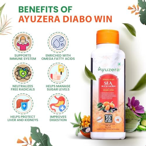 Ayuzera Diabowin Karela & Jamun Diabetic Care Juice With Seabuckthorn 300Ml | Chirata And Punarnava | Ayurvedic | Makes Upto 50 Glass Juice (300Ml, Pack Of 2)
