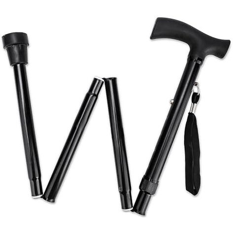 Dr. Torso Premium Foldable Walking Stick | Height Adjustable | For Men/Women/Old Age People Patient Walking Stick (Black)