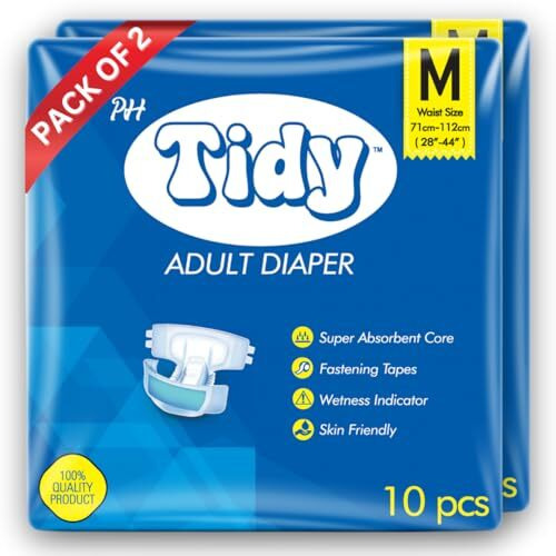Ph Tidy Tape Style Super Absorbent | Unisex | Waist Size (28-44 Inches) Adult Diaper - M (20 Pieces)