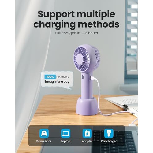 Gaiatop Mini Portable Fan, Powerful Hand Fan Cute Design 3 Speed Personal Small Desk Fan With Base, Lightweight Rechargeable Usb Handheld Fan For Girl, Women, Men, Indoor, Outdoor