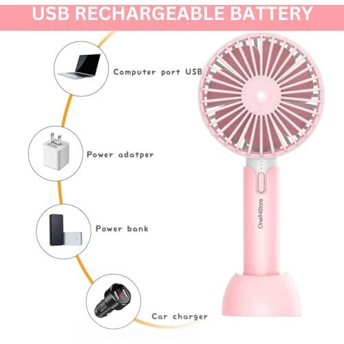 One94Store Portable Usb Fan  Rechargeable 1200Mah Battery, Up To 6 Hours Working Time, 3-Speed Modes, Compact & Lightweight With Usb Cable  Ideal For Home, Office & Travel (Pink)