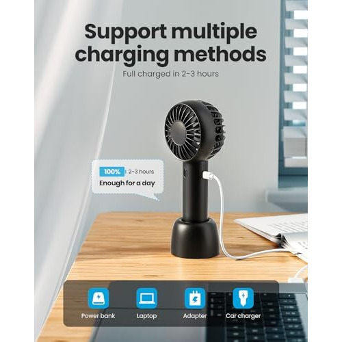 Gaiatop Mini Portable Fan, Powerful Hand Fan Cute Design 3 Speed Personal Small Desk Fan With Base, Lightweight Rechargeable Usb Handheld Fan For Girl, Women, Men, Indoor, Outdoor
