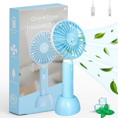 One94Store Portable Usb Fan  Rechargeable 1200Mah Battery, Up To 6 Hours Working Time, 3-Speed Modes, Compact & Lightweight With Usb Cable  Ideal For Home, Office & Travel (Blue)