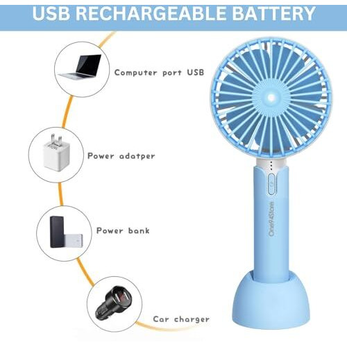 One94Store Portable Usb Fan  Rechargeable 1200Mah Battery, Up To 6 Hours Working Time, 3-Speed Modes, Compact & Lightweight With Usb Cable  Ideal For Home, Office & Travel (Blue)