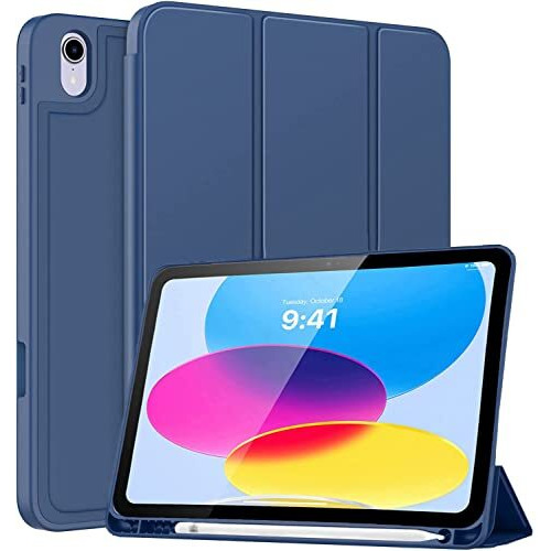 Proelite Smart Case For Ipad (A16) 11Th/10Th Generation (2025/2022) [Auto Sleep/Wake Cover] [Pencil Holder] [Soft Flexible Case] Recoil Series For Apple Ipad 10Th/11Th Gen - Dark Blue
