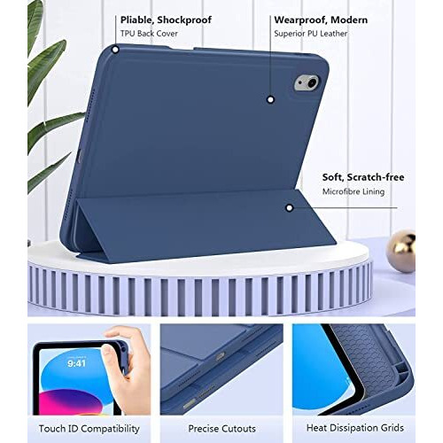 Proelite Smart Case For Ipad (A16) 11Th/10Th Generation (2025/2022) [Auto Sleep/Wake Cover] [Pencil Holder] [Soft Flexible Case] Recoil Series For Apple Ipad 10Th/11Th Gen - Dark Blue