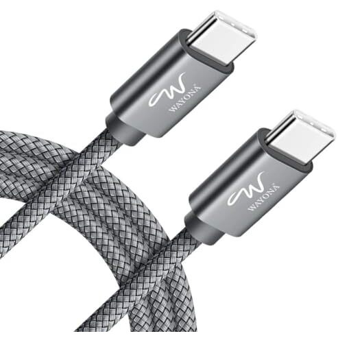 Wayona Type C To Type C 6Ft/2M 65W Long Fast Charging Cable Compatible With Iphone 16, Iphone 15 Pro/Max Series Macbook Air/Pro Samsung Galaxy S25, Ultra/S24/ S23 Flip Fold Oneplus (2M, Grey)