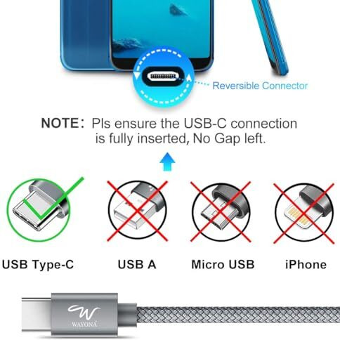 Wayona Type C To Type C 6Ft/2M 65W Long Fast Charging Cable Compatible With Iphone 16, Iphone 15 Pro/Max Series Macbook Air/Pro Samsung Galaxy S25, Ultra/S24/ S23 Flip Fold Oneplus (2M, Grey)