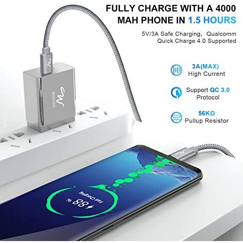 Wayona Type C To Type C 6Ft/2M 65W Long Fast Charging Cable Compatible With Iphone 16, Iphone 15 Pro/Max Series Macbook Air/Pro Samsung Galaxy S25, Ultra/S24/ S23 Flip Fold Oneplus (2M, Grey)