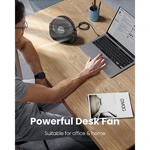 Gaiatop Usb Desk Fan, 3 Speeds Portable Small Fan With Strong Airflow, 5.5 Inch Quiet Table Fan, 90 Rotate Personal Cooling Fan For Bedroom Home Office Desktop Travel (Black)
