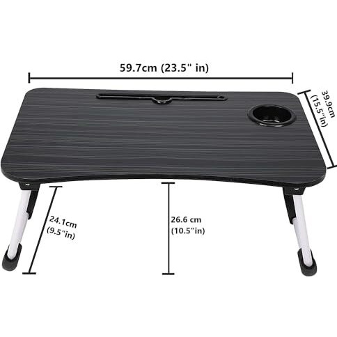 Foldable Wooden Mini Laptop Table For Bed, Smart Study Table With Drawer Kids & Adults (Us-Cotteds .Black.)