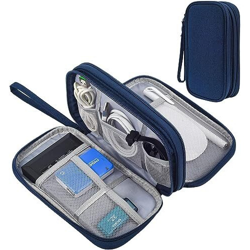 Saleon Portable Storage Organizer For Usb Cable, Earphone, Power Bank,Charger, Hard Disk & Digital Gadgets, Digital Organizer Pouch With Mesh Pockets, Inside Material And Color May Vary, Navy Blue