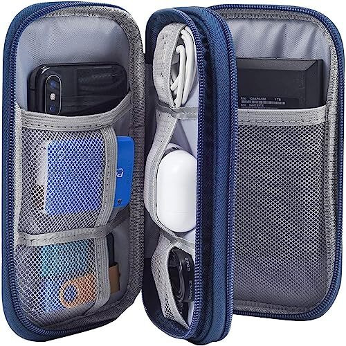 Saleon Portable Storage Organizer For Usb Cable, Earphone, Power Bank,Charger, Hard Disk & Digital Gadgets, Digital Organizer Pouch With Mesh Pockets, Inside Material And Color May Vary, Navy Blue