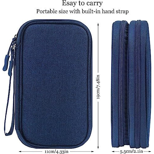 Saleon Portable Storage Organizer For Usb Cable, Earphone, Power Bank,Charger, Hard Disk & Digital Gadgets, Digital Organizer Pouch With Mesh Pockets, Inside Material And Color May Vary, Navy Blue