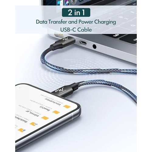 Wayona Type C To Type C 65W/3.25A Fast Charging 3M/10Ft Long Braided Usb C To C Cable Compatible With Iphone 15 Series,Samsung Galaxy S25 Ultra,S24/S23/S22/S21/S20, Ipad, Macbook Air/Pro (3M, Black)