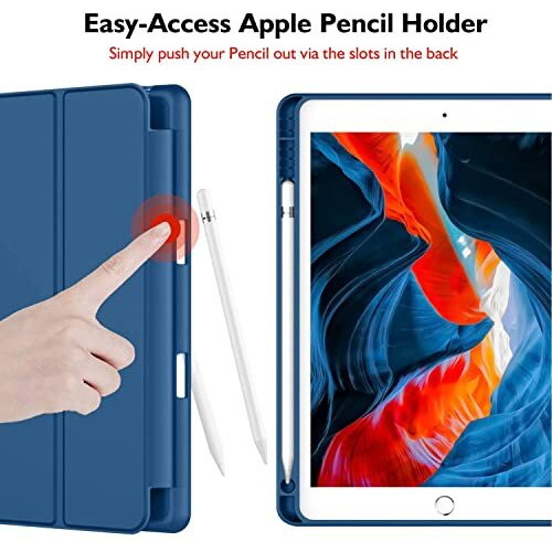 Proelite Smart Case For Ipad 10.2 Inch 2021 9Th/8Th/7Th Gen [Auto Sleep/Wake Cover] [Pencil Holder] [Soft Flexible Case] Recoil Series - Dark Blue With Stylus Pen