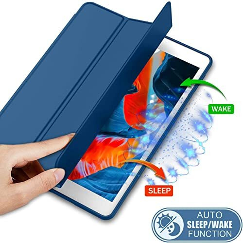 Proelite Smart Case For Ipad 10.2 Inch 2021 9Th/8Th/7Th Gen [Auto Sleep/Wake Cover] [Pencil Holder] [Soft Flexible Case] Recoil Series - Dark Blue With Stylus Pen