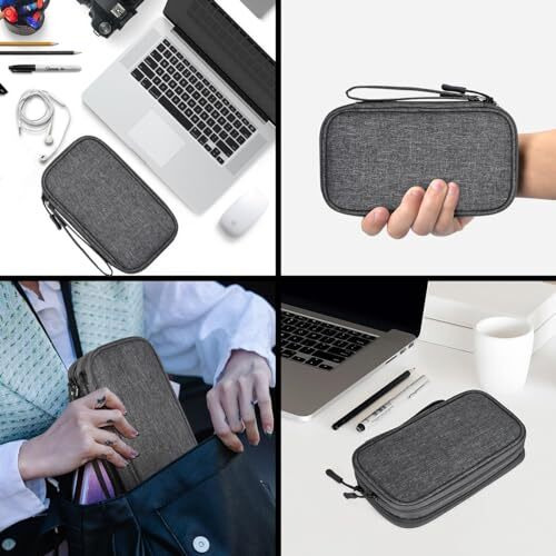 Saleon 8.3X5 Inch Portable Storage Organizer Bag Usb Cable, Earphone, Power Bank, Mobile Charger, Hard Disk & Digital Gadgets With Mesh, Dual Zippers & Elastic Loops, Inside Color May Vary, Grey