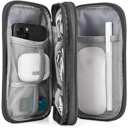 Saleon 8.3X5 Inch Portable Storage Organizer Bag Usb Cable, Earphone, Power Bank, Mobile Charger, Hard Disk & Digital Gadgets With Mesh, Dual Zippers & Elastic Loops, Inside Color May Vary, Grey