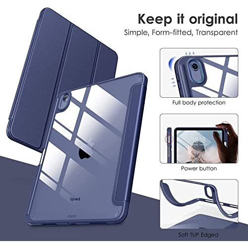 Proelite Case Cover For Apple Ipad (A16) 11Th/10Th Generation (2025/2022), Transparent Case Cover With Pencil Holder For Ipad 11Th/10Th Gen 2025/2022, Dark Blue