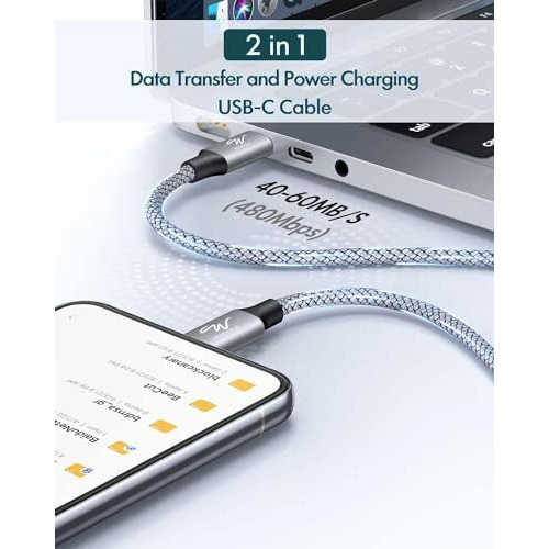 Wayona Type C To Type C 65W/3A Fast Charging Nylon Braided Data Cable Compatible With Iphone 15 Series, Samsung Galaxy S24,S24 Ultra,S23,S22,S21,S20, Ipad, Macbook Air/Pro (3M, Grey)
