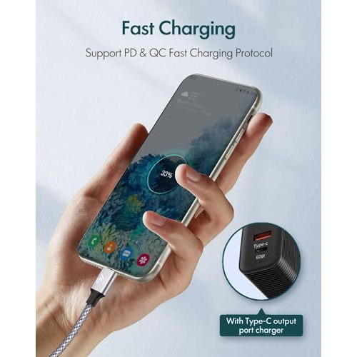 Wayona Type C To Type C 65W/3A Fast Charging Nylon Braided Data Cable Compatible With Iphone 15 Series, Samsung Galaxy S24,S24 Ultra,S23,S22,S21,S20, Ipad, Macbook Air/Pro (3M, Grey)