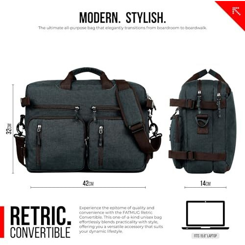 Fatmug Laptop Backpack For Men - Convertible Backpack For Office And Travel (Dark Grey,Oxford Fabric), Large
