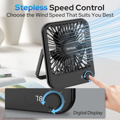 Un1Que Slim Portable Desk Fan, 0-100 Speeds Adjustable Mini Fan, Rechargable Fan With Fragrance Function, Long Battery-Life Personal Fan For Home Outdoor, An Aromatherapy Tablet Included