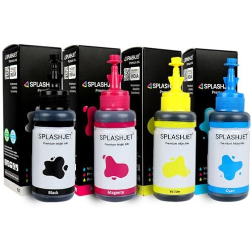Splashjet T664 Compatible Refill Ink For Epson L130, L360, L380, L361, L565, L210, L220, L310, L350, L355, L365, L385, L405, L455, L485 Printers (C/M/Y/Bk - 70G X 4) - 501756