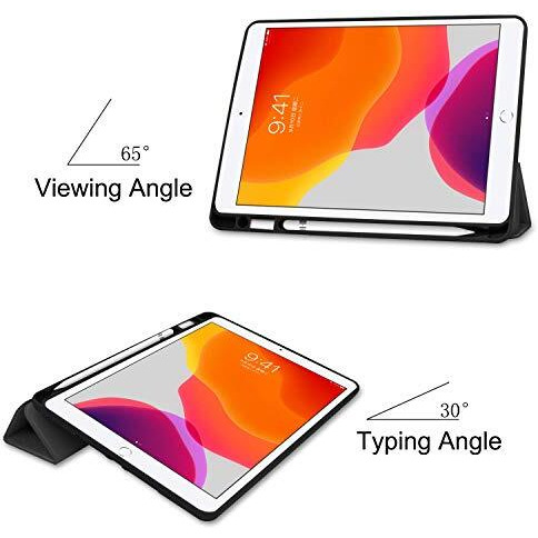 Proelite Smart Case For Ipad 10.2 Inch 2021 9Th/8Th/7Th Gen [Auto Sleep/Wake Cover] [Pencil Holder] [Soft Flexible Case] Recoil Series - Black With Stylus Pen