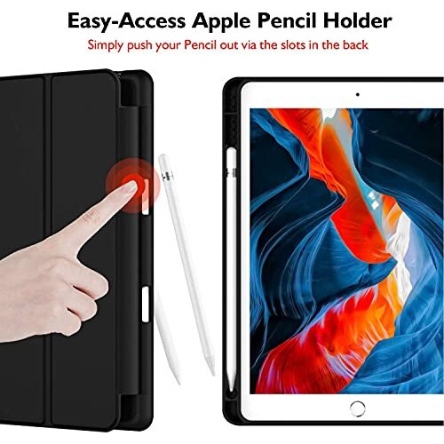 Proelite Smart Case For Ipad 10.2 Inch 2021 9Th/8Th/7Th Gen [Auto Sleep/Wake Cover] [Pencil Holder] [Soft Flexible Case] Recoil Series - Black With Stylus Pen