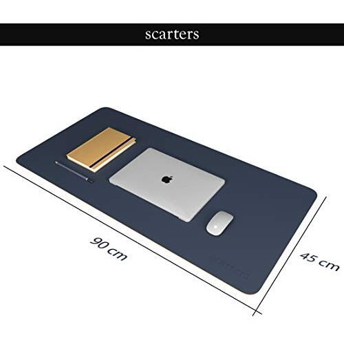 Scarters Desk Mat | Desk Accessories For Work From Home And Office | Extended Mouse Pad | Reversible (Blue & Yellow) | 90 * 45Cm | Anti Slip, Vegan Pu