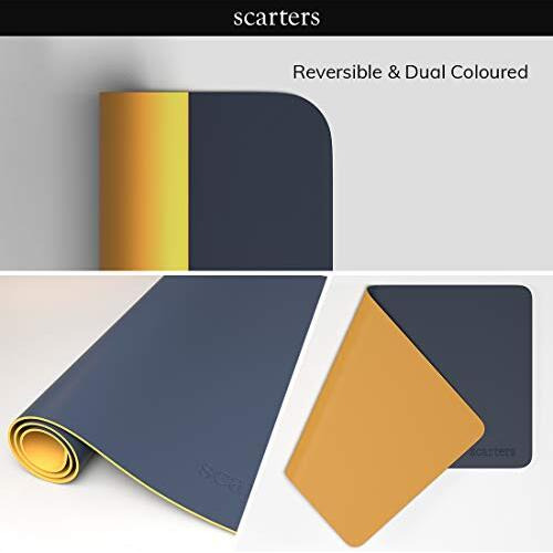 Scarters Desk Mat | Desk Accessories For Work From Home And Office | Extended Mouse Pad | Reversible (Blue & Yellow) | 90 * 45Cm | Anti Slip, Vegan Pu
