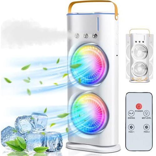 Oumffy 4000Mah Double Ended Spray Fan, Cold Air, 2025 New 3 Gears Usb Rechargeable Oscillating Fan With Led Light Cooler, Touch & Remote Control, 280Ml Water Tank, Ice Filling Fan (White)