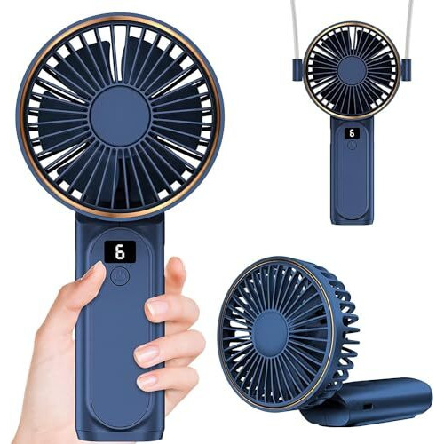 Portable Hand Fan, Mini Rechargeable Small Fan, 4000Mah Long-Lasting Battery Fan, 180 Foldable Table Fan, 6-Speed Quiet Fan With Lcd Display, Lanyard Neck Fan For Travel, Makeup, Office, Home (Blue)
