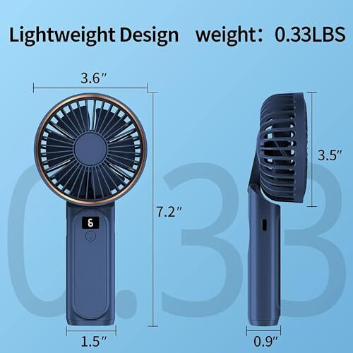Portable Hand Fan, Mini Rechargeable Small Fan, 4000Mah Long-Lasting Battery Fan, 180 Foldable Table Fan, 6-Speed Quiet Fan With Lcd Display, Lanyard Neck Fan For Travel, Makeup, Office, Home (Blue)