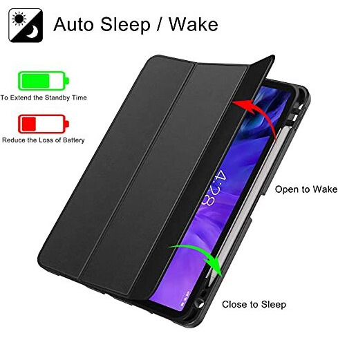 Proelite Smart Case For Apple Ipad Pro 11 Inch 2022/2021 4Th/3Rd Gen [Auto Sleep/Wake Cover] [Pencil Holder] [Soft Flexible Case] Recoil Series - Black