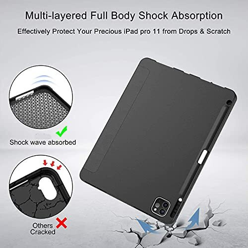 Proelite Smart Case For Apple Ipad Pro 11 Inch 2022/2021 4Th/3Rd Gen [Auto Sleep/Wake Cover] [Pencil Holder] [Soft Flexible Case] Recoil Series - Black