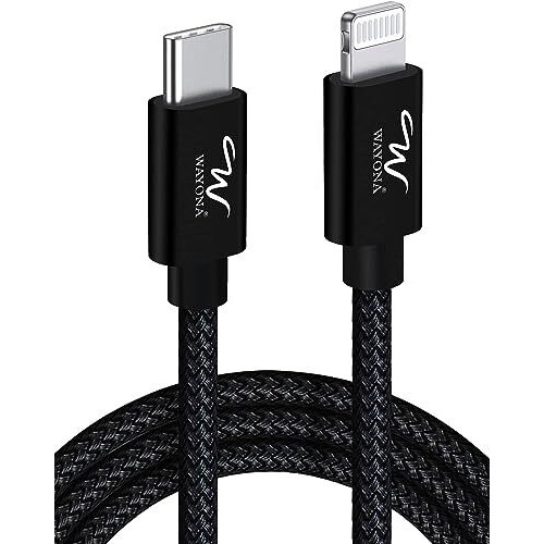 Wayona Type C To Lightning Mfi Certified 20W Fast Charging Nylon Braided Usb C Cable For Iphone 14 Pro,14 Pro Max,14,14 Plus,13,13 Pro,13 Pro Max,13 Mini,12,12 Pro,11,11 Pro Max,12 Mini (2M,Black)