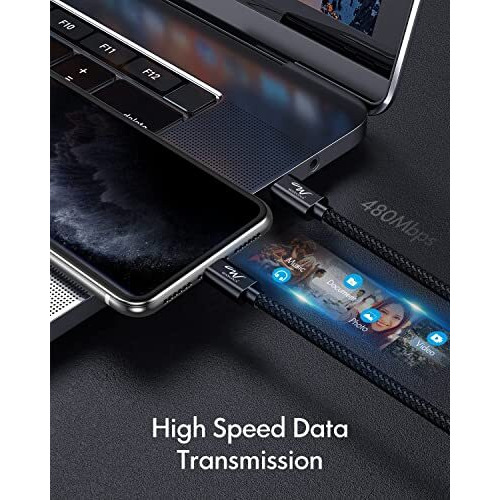 Wayona Type C To Lightning Mfi Certified 20W Fast Charging Nylon Braided Usb C Cable For Iphone 14 Pro,14 Pro Max,14,14 Plus,13,13 Pro,13 Pro Max,13 Mini,12,12 Pro,11,11 Pro Max,12 Mini (2M,Black)