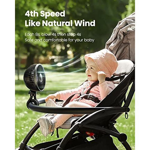 Gaiatop Baby Stroller Fan, Small Clip On Fan Portable 4000 Mah Rechargeable Personal Handheld, Battery Operated 4 Speed 360Rotate Flexible Tripod Mini Desk Cooling Fan For Car Camping Travel