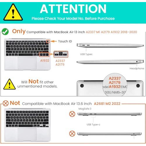 Zorbes Laptop Cover 13.3 Inch For Macbook Air M1 A2337 A2179 A1932 Mac Book Air 13 Inch Case Compatible With Apple 2020 2019 2018 Release Waterproof Clear Plastic Hard Shell Case Cover Protector