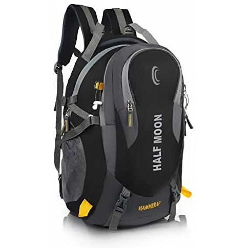 Half Moon 45L Hammer Waterproof 4 Compartment Rucksack Bags For Men/Trekking Bags For Men | With 17.3" Laptop Compartment & Rain Cover | For Trekking, Hiking, Travel Backpack For Unisex (Black)