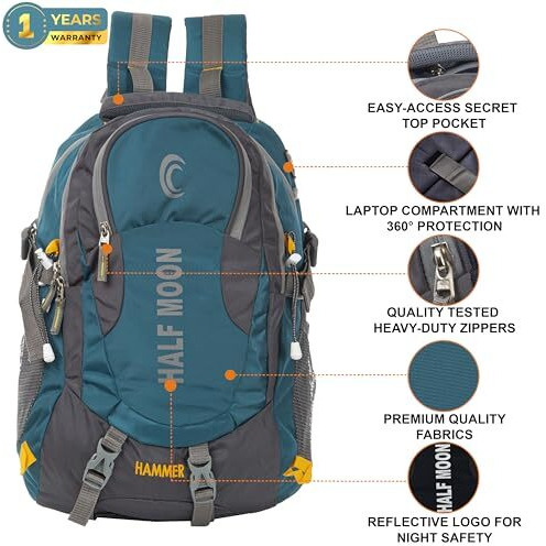 Half Moon 45L Hammer Waterproof Laptop Travelling 4 Compartment Rucksack Trekking Backpack For Travel Journey Bags For Unisex Boys & Girls With 17.3Inch Laptop Compartment & Rain Cover (Sky Blue)