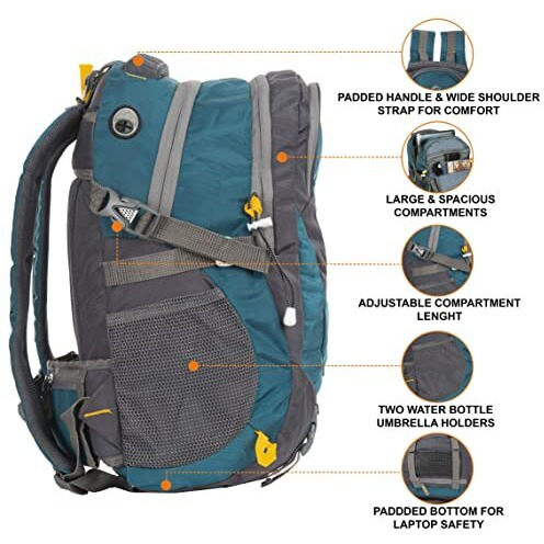 Half Moon 45L Hammer Waterproof Laptop Travelling 4 Compartment Rucksack Trekking Backpack For Travel Journey Bags For Unisex Boys & Girls With 17.3Inch Laptop Compartment & Rain Cover (Sky Blue)