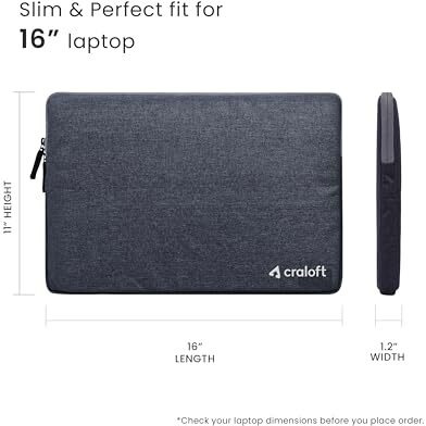 Craloft Laptop Sleeve Cover Bag For 16 Inch Macbook Pro With Charger Pouch  Slim, Water-Resistant & Protective Case  Perfect For Office & Travel Use