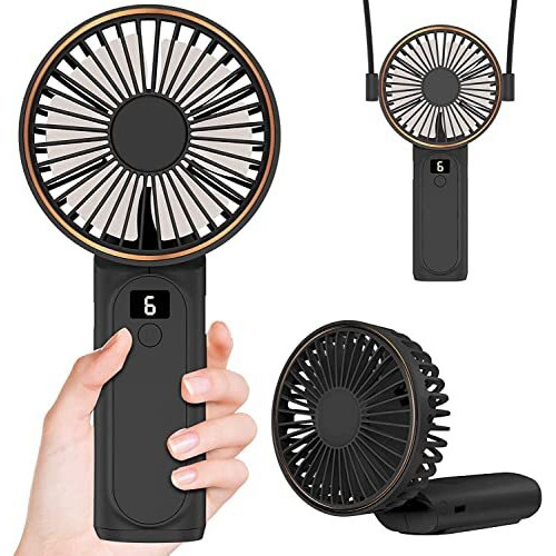 Portable Hand Fan, Mini Rechargeable Small Fan, 4000Mah Long-Lasting Battery Fan, 180 Foldable Table Fan, 6-Speed Quiet Fan With Lcd Display, Lanyard Neck Fan For Travel, Makeup, Office, Home (Black)